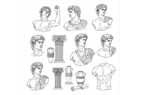 Ancient Greek Roman Statues Heads Column Illustrations: A Design Review