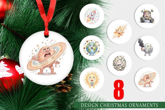 Anxious Space Rocket Planet Ornament PNG for Handmade Crafters