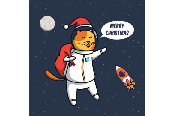 Astronaut Santa Cat Illustrations: A Festive Graphic Design Asset for Local Business Branding