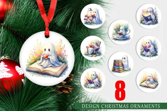 Bookworm Ghost Watercolor Ornament PNG: A Versatile Illustration for Digital Sellers