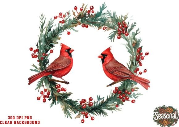 Cardinal Couple Holiday Wreath PNG: A Versatile Illustration for Seasonal Design Projects