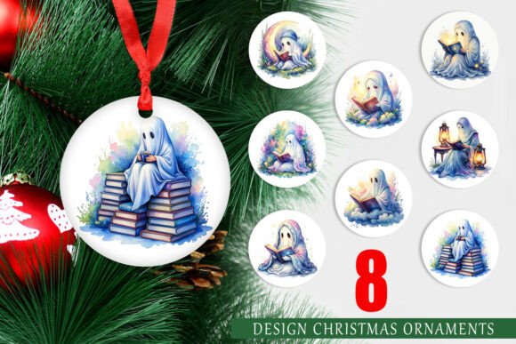 Celestial Reading Ghost Ornament PNG for Illustrations