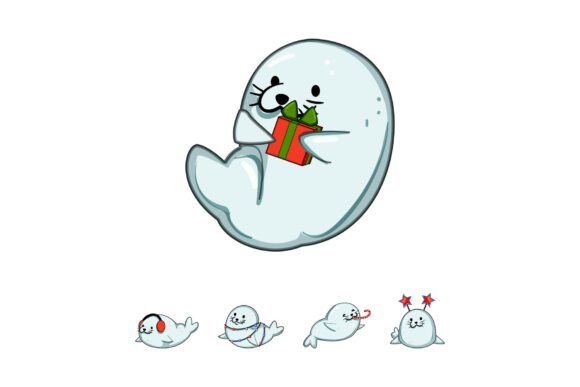 Cute Baby Seal Pup Illustrations for Holiday Crafting
