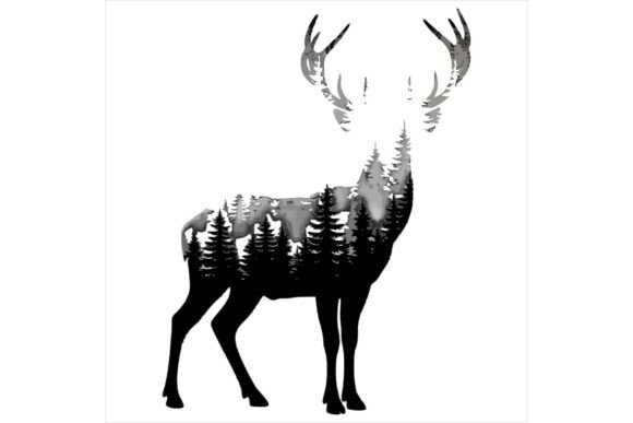 Deer Silhouette with Forest Trees: A Versatile Illustration for Modern Branding