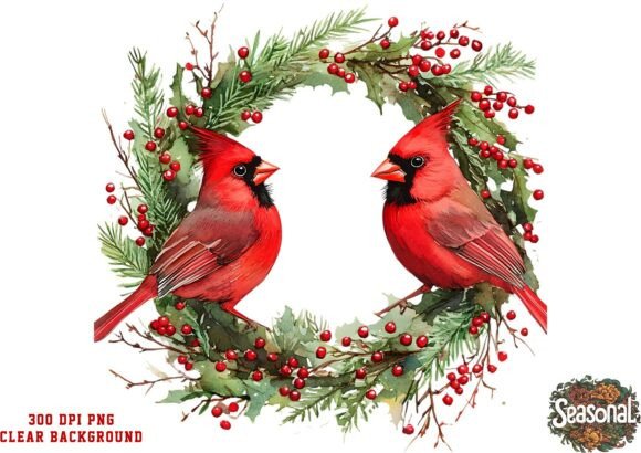 Festive Red Birds Wreath Clipart: A Versatile Graphic Design Asset for Crafters