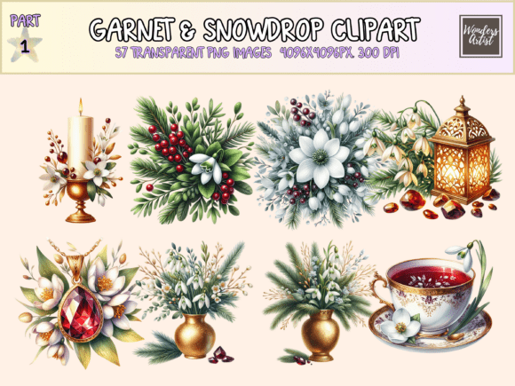 Garnet Snowdrop Clipart: A Versatile Illustration for Modern Branding