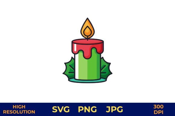 Holiday Candle with Green Holly Vector: A Versatile Illustration for Digital Sellers