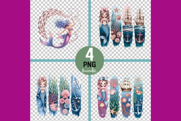 Mermaid Ocean Bundle with PNG Files: A Vibrant Illustration Set for Local Business Branding