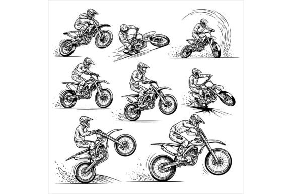 Motorcycle Rider in Action Poses for Embroidery