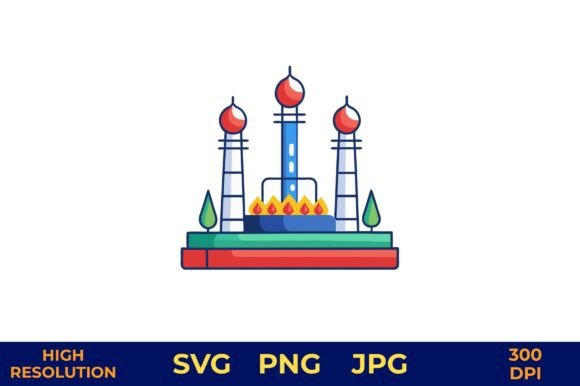 Oil Gas Field Derricks Vector for Branding and Illustrations