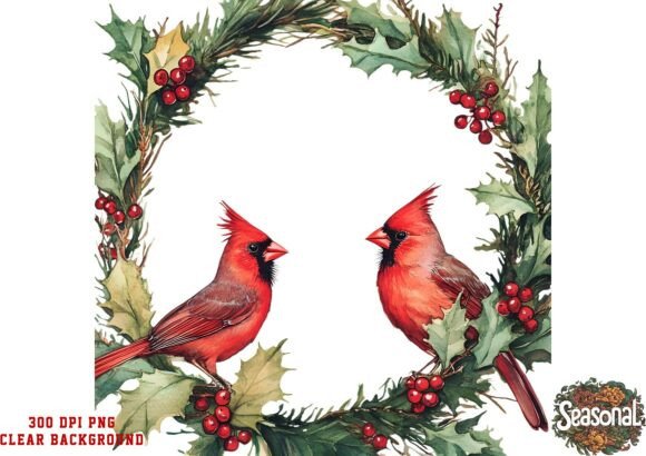 Red Birds Winter Wreath PNG: A Festive Illustration for Handmade Projects