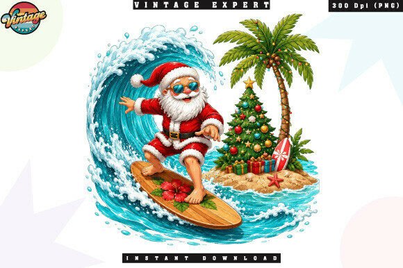 Summer Santa Beach Vacation PNG: A Vibrant Illustration for Content Creators