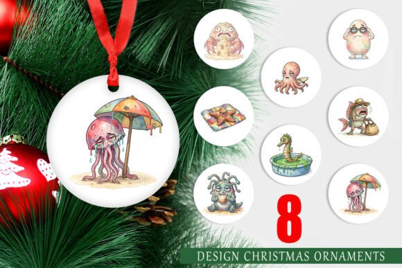 Tired Mutant Beach Creature Ornament: A Unique Illustration for Creative Websites