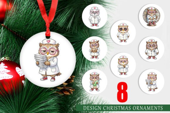 Tired Nurse Owl Watercolor Ornament: A Versatile Illustration for Local Business Branding