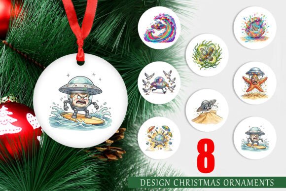 UFO Surf Beach Watercolor Ornament: A Versatile Illustration for Content Creators