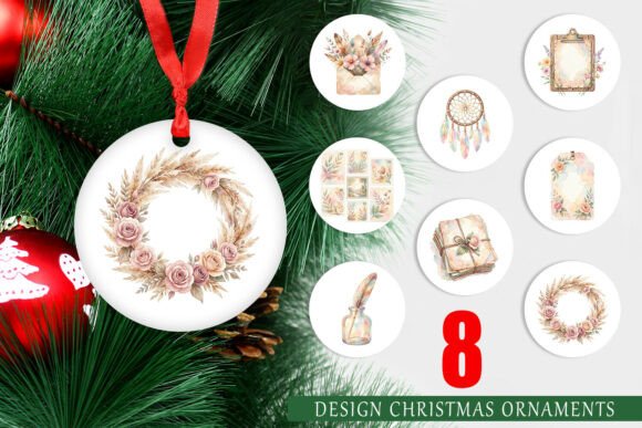 Watercolor Boho Floral Journal Ornament Illustrations