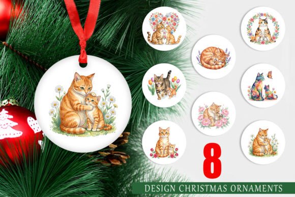 Watercolor Floral Cat Kitten Ornament: A Versatile Illustration for Creative Marketing