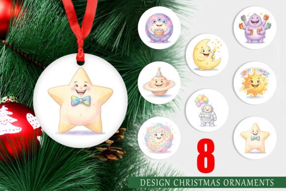 Watercolor Round Space Birthday Illustration for Digital Sellers