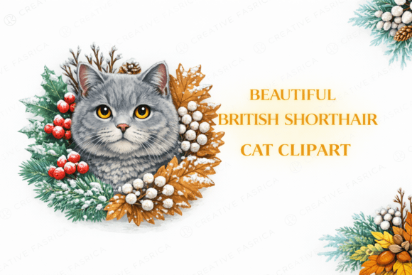 Winter British Shorthair Cat Clipart for Editorial and Web Design